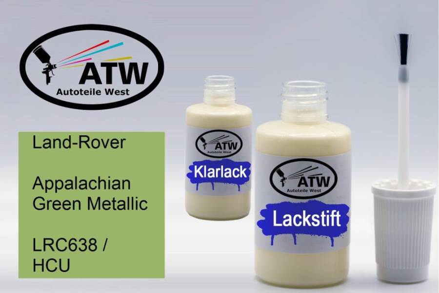 Land-Rover, Appalachian Green Metallic, LRC638 / HCU: 20ml Lackstift + 20ml Klarlack - Set, von ATW Autoteile West.